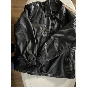 Knightsbridge Mens XL Black Leather Quilted Lined Coat Inside Pocket Y2K